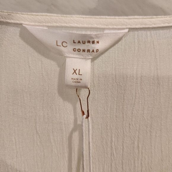 Lauren Conrad Smocked Ruffle Top Ivory Bohemian XL - Picture 6 of 8